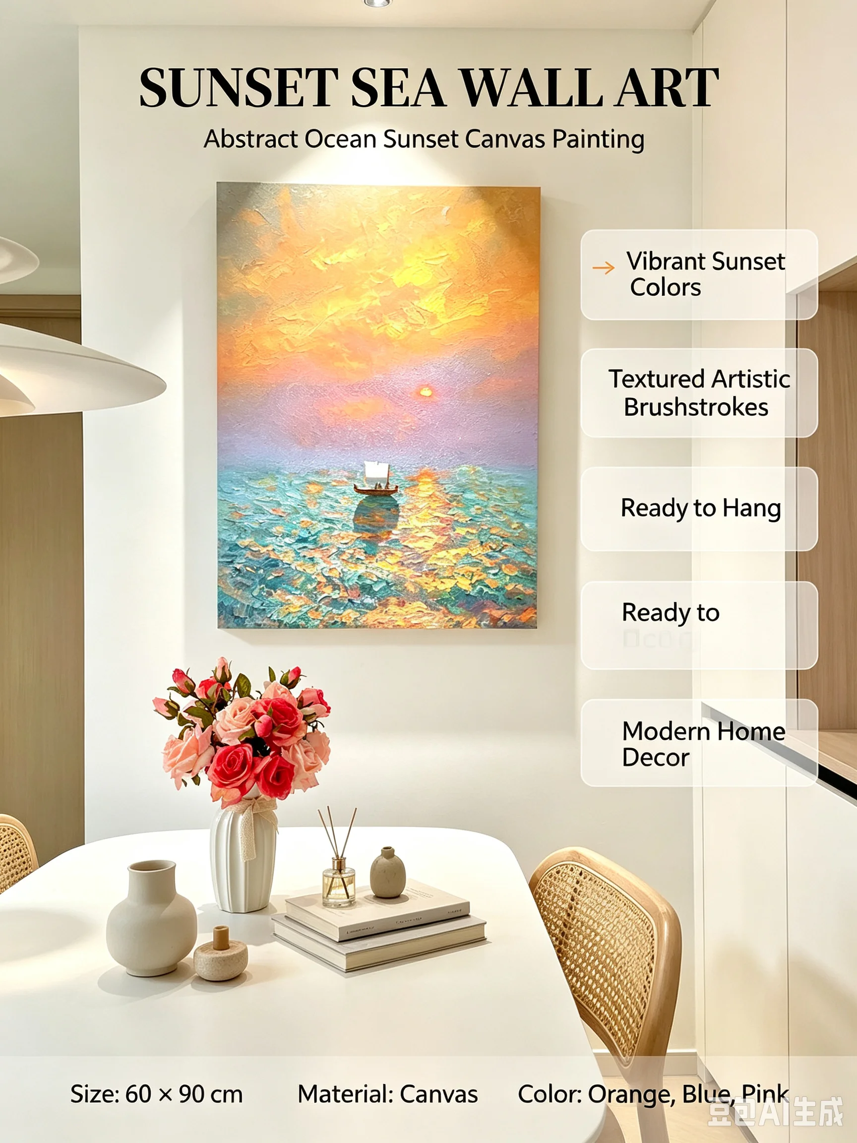 SCY sea view living room decorative painting modern simple art texture restaurant hanging painting entrance entrance mural