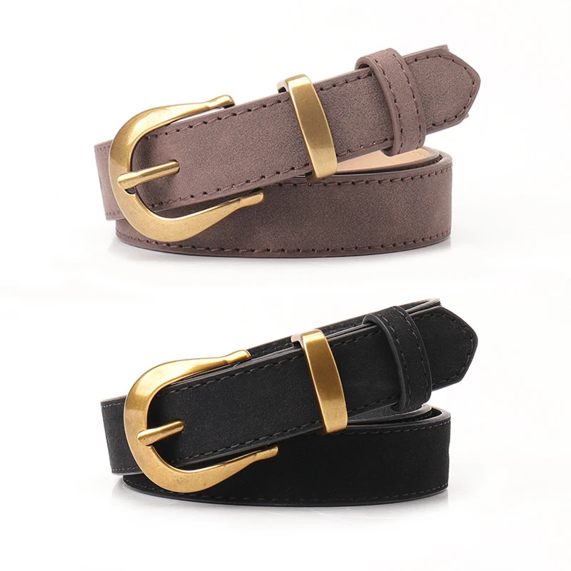 Retro Women Belt Solid Color Imitation Leather Alloy Pin Buckle Women's Belts Simple Fashion Jeans Belts Dress Decorate Belts