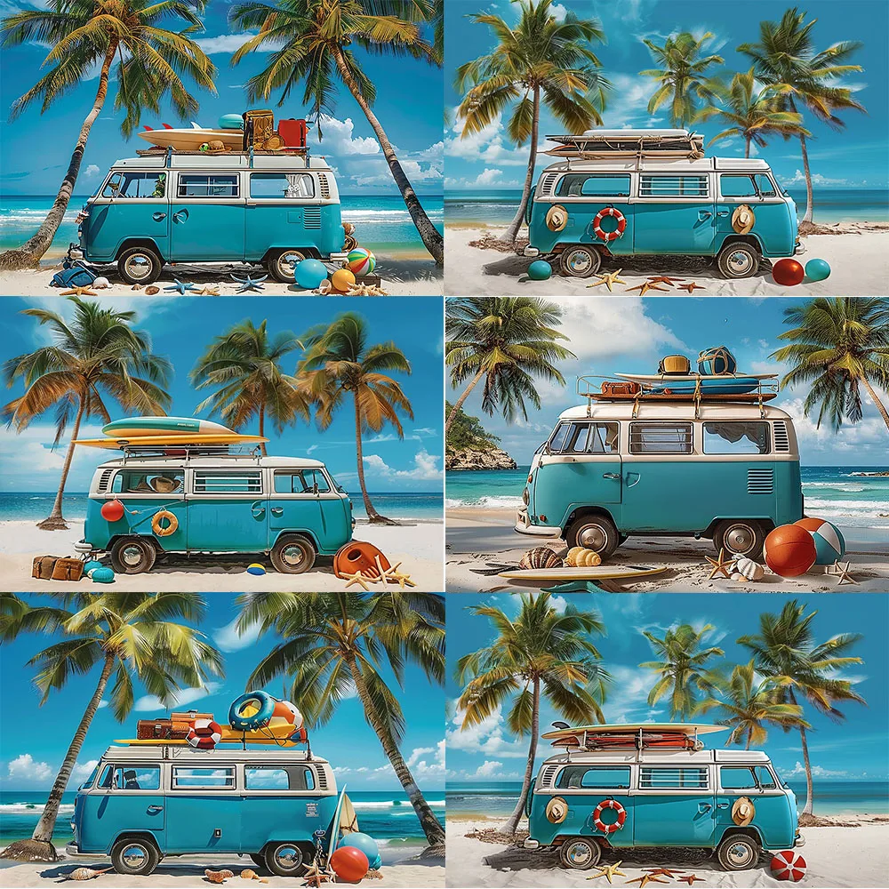 

Summer Tropical Seaside Car Backdrop for Photography Beach Baby Shower Photo Photographic Background Photocall Photo Studio