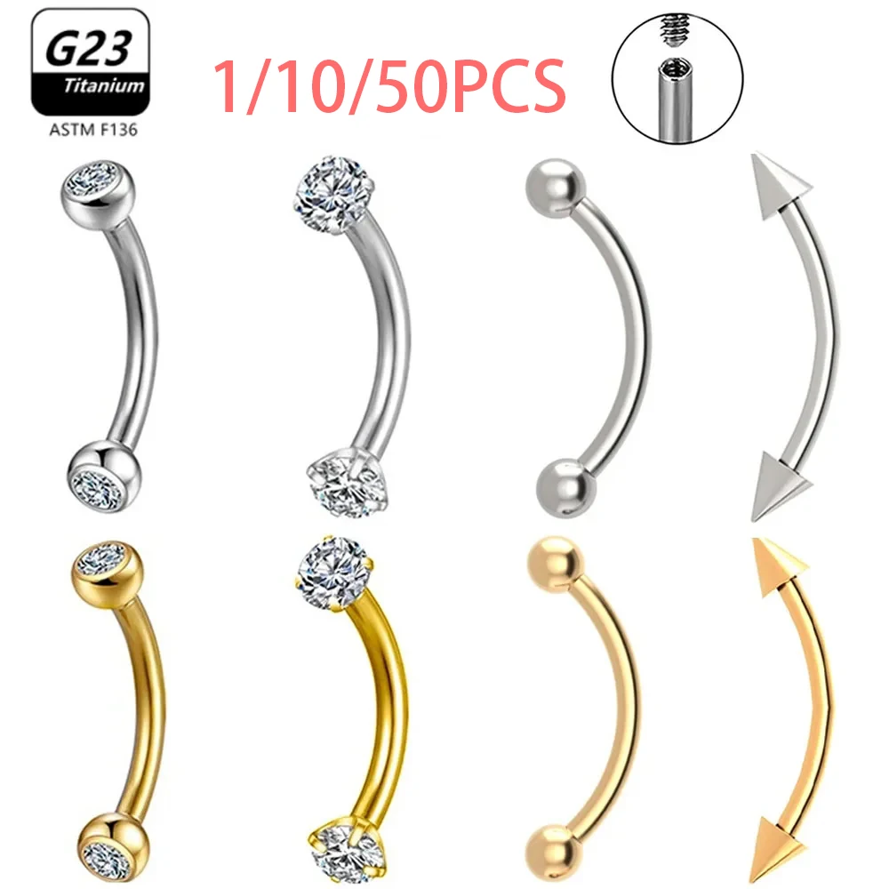 1/10pcs G23 Titanium Piercings Eyebrow ASTM-F136  zircon Earring Wholesale Internal thread  Eyebrow Jewelry