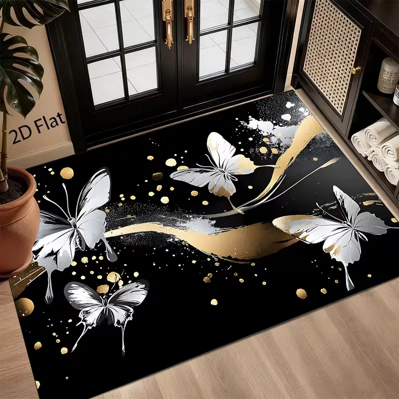 Vintage Moth Mushroom Botanical Door Mat Non Slip Floor Rug Retro Insect Wild Floral Art Print Entrance Carpet For Hallway