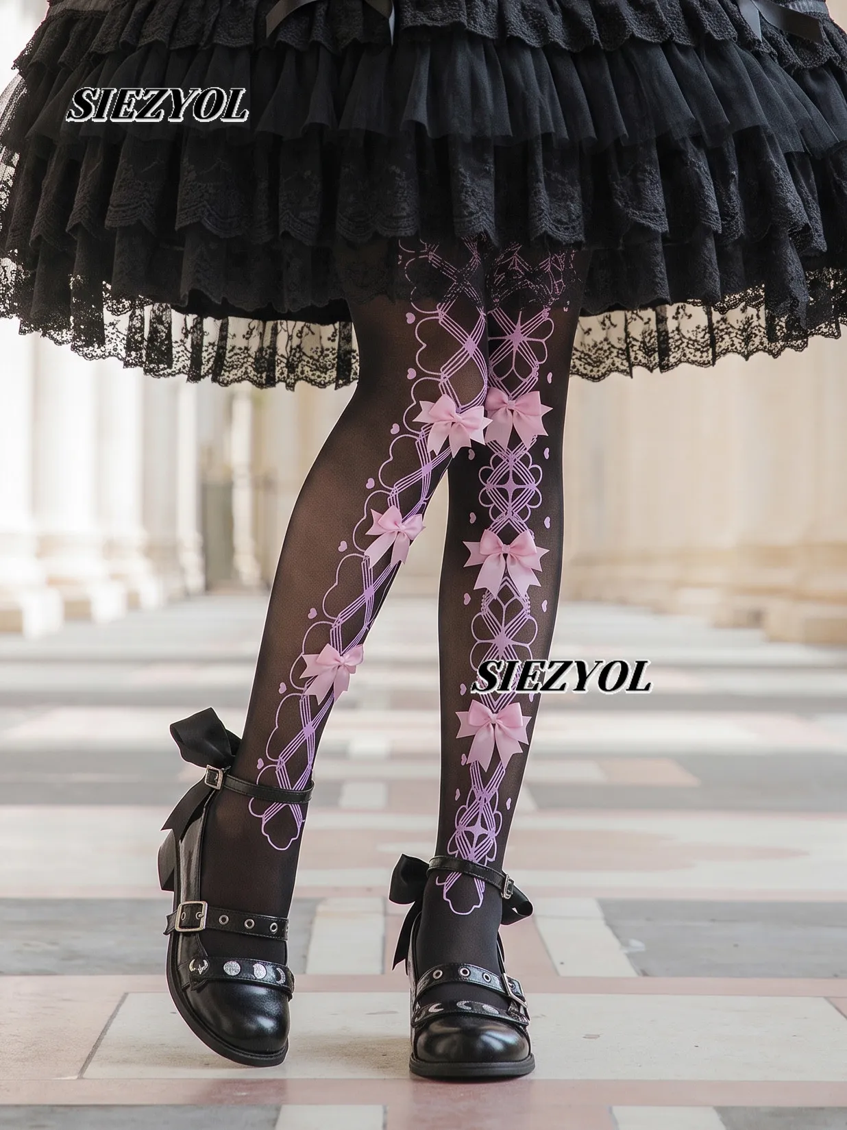 Japanese Original Lolita Bow Pantyhose Spring and Autumn New Sweet and Cute Girl Tights Versatile Fashion Printed Stockings