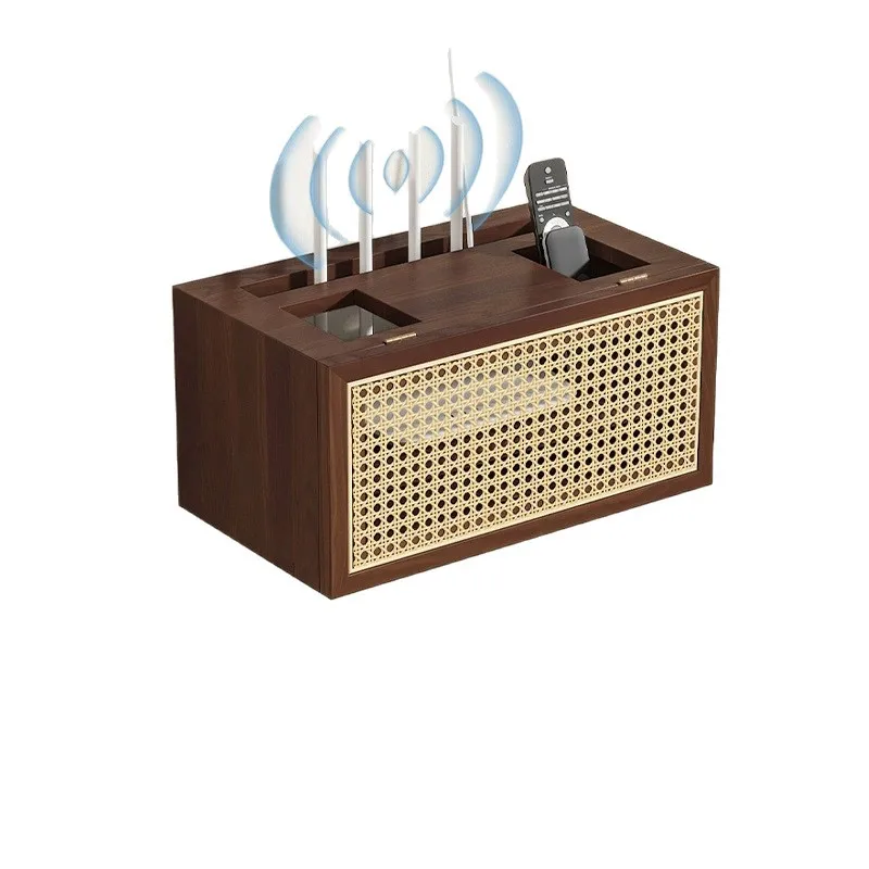 Solid wood wireless router box, suspended storage WIFI rack