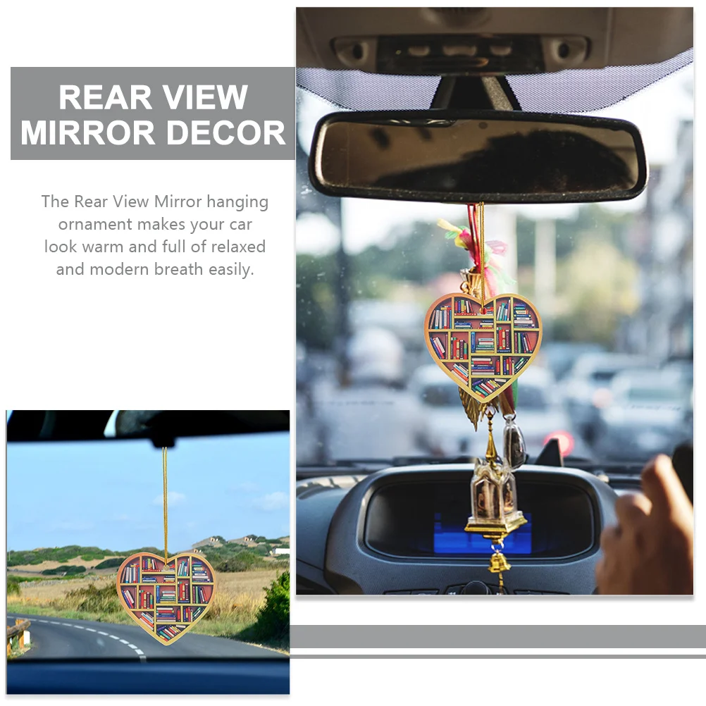 

Heart Shaped Library Decor Book Shelf Pendant Acrylic Car Hanging Ornament Modern Rear View Mirror Pendant