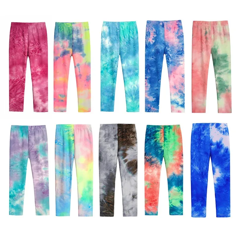 Fashionable Girl Irregular Tie Dye Printing Pant Spring Summer Kid Colorful Elastic Legging Girl Slim Trousers Children Clothing