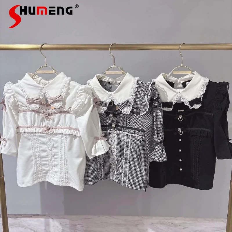 

Japanese Liz Short-sleeved Shirt Spring and Summer New Girls Mine Mass-produced Sweet Girl Woman's Doll Collar Blouses Top Women