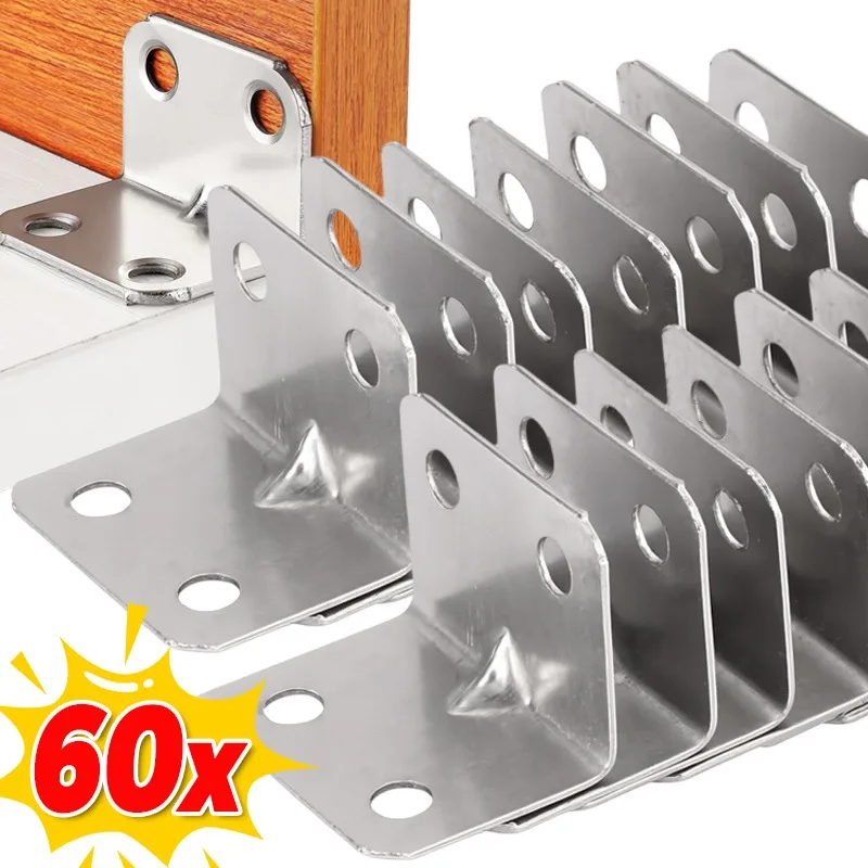 Universal Stainless Steel Corner Bracket 90 Degree L-shaped Right Angle Fixed Brace Fastener For Wood Furniture Bedframe Cabinet