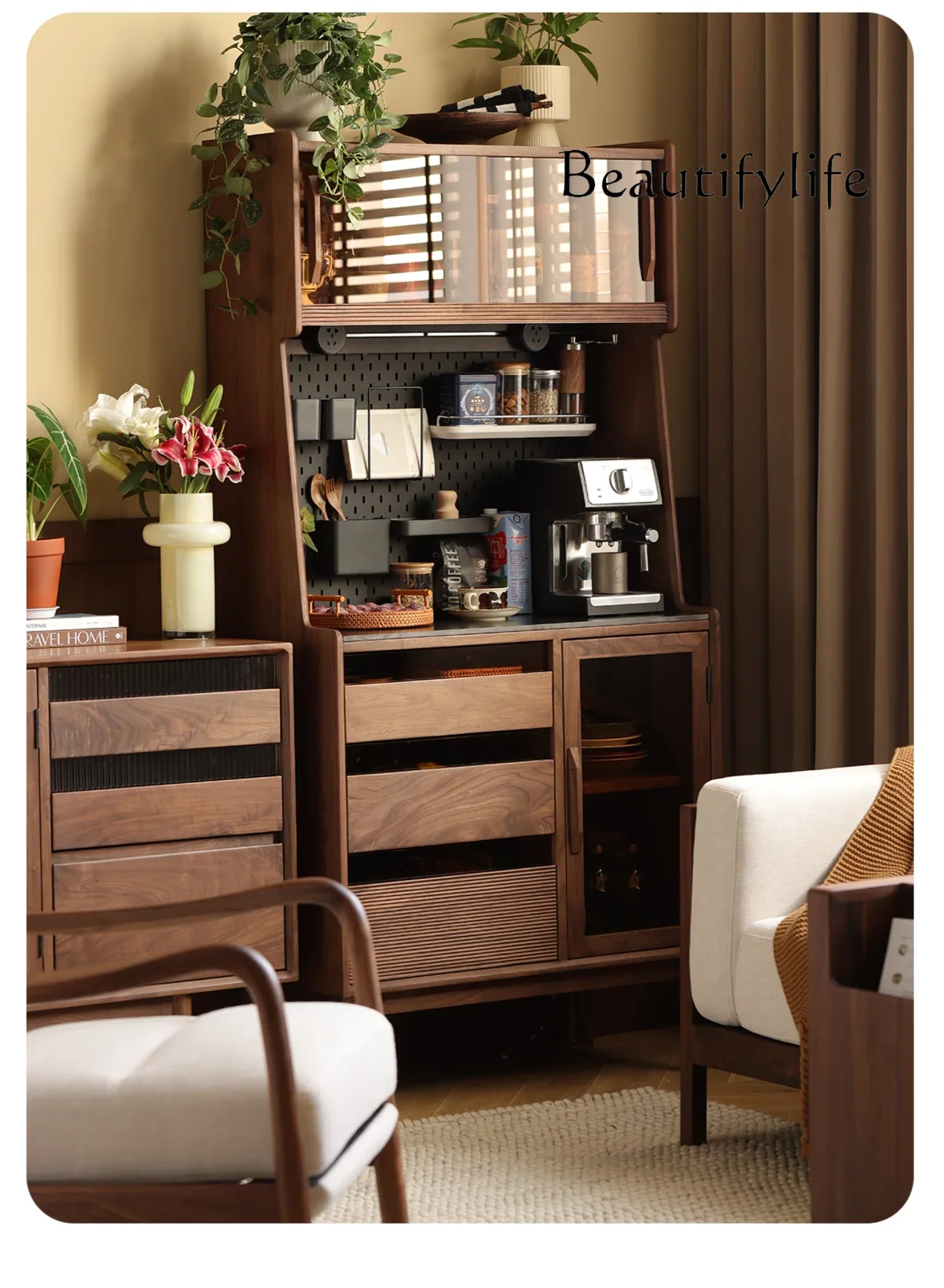 

muebles para hogar North America Black Walnut Stone Plate Sideboard Cabinet Narrow Cabinet Wall Integrated Solid Wood Storage Ca