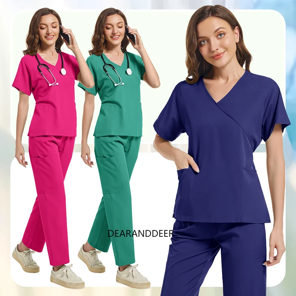 

Women's elastic fitted matte nurse set hospital medical laboratory beauty salon dentist clinic doctor nursing surgical uniform