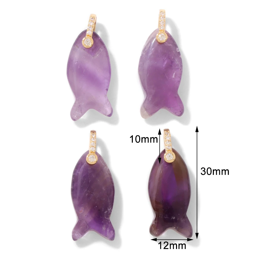 2PCS Fish Shape Stone Pendant Natural Amethyst Opal Turquoise Malachite Healing Charms For Jewelry Making DIY Necklace Earrings - view 3