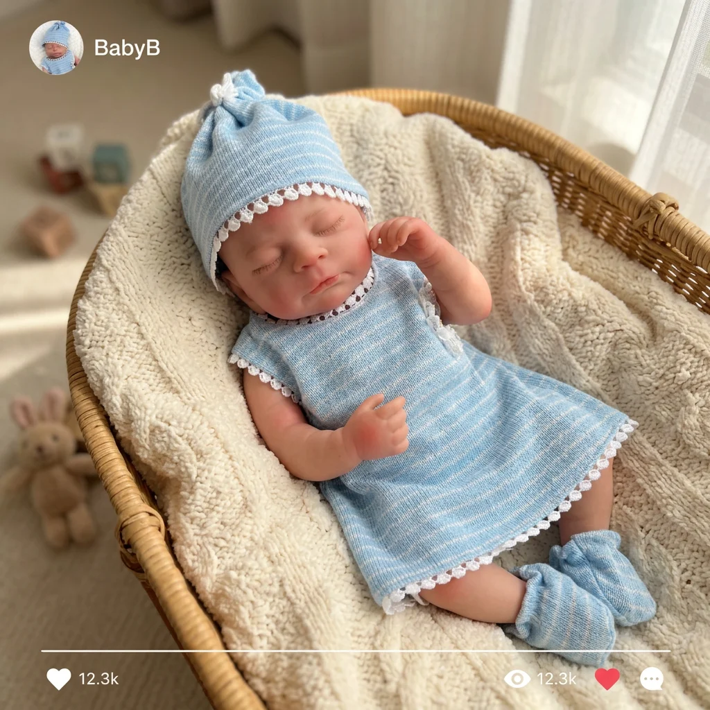 13 Inch Timothy Full Body Silicone Reborn Doll Closed‑Eyes Sleeping Design Lifelike Hand‑Painted Waterproof Collectible for Gift