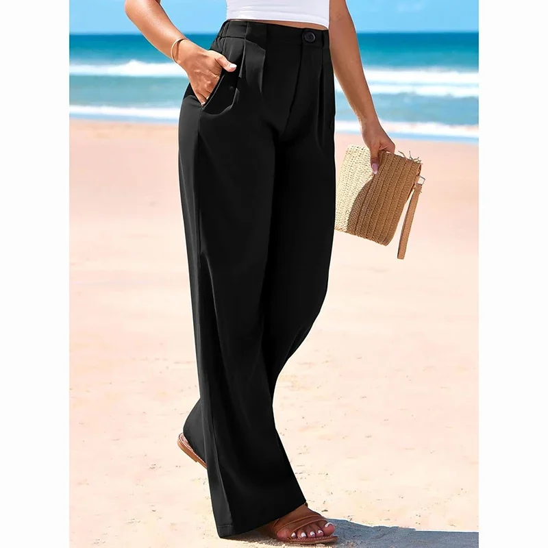 

New 2025 Spring Women Fashion Casual Solid Suit Pants Lady Chic Fashion Straight Leg Trousers Girls Designer High Waist Slacks