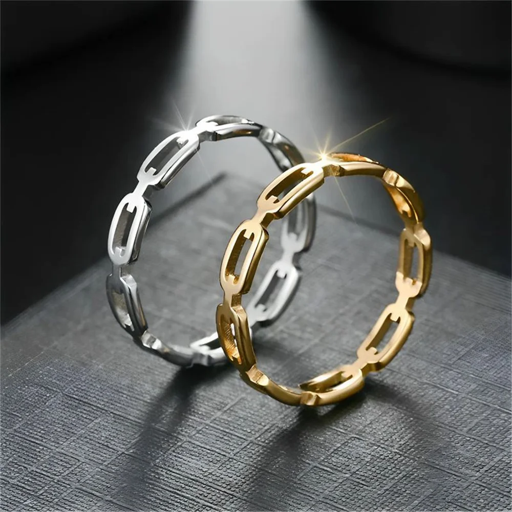 Women's Gold Ring 3mm Thin Silver Color Titanium Stainless Steel Paperclip Chain Rings for Woman Girl Punk Jewelry anello Bulk