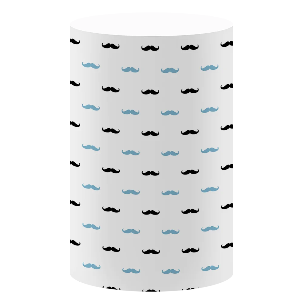 Mustache Pattern Cylinder Plinth Cover for Baby Little Boss Birthday Parties Decor Stretchy Pedestal Cover Tablecloth Props