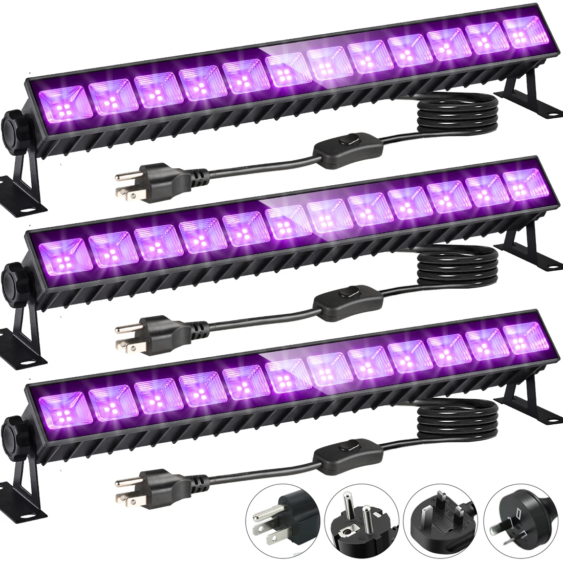 40W 3 Pak bilah lampu hitam LED, lampu hitam UV tahan air IP66, menyala 22*22 kaki * 3, dekorasi cat tubuh neon Halloween