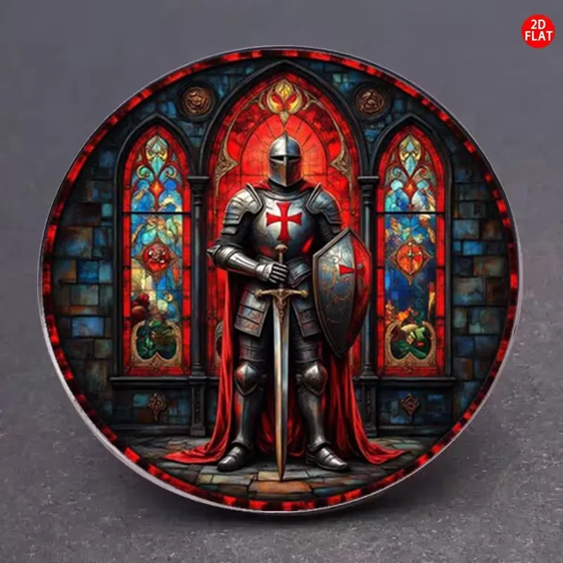 Templar Knight Cross Badge 2D Flat Crusader Armor Brooch Glass Stainless Steel Pin for Men Women