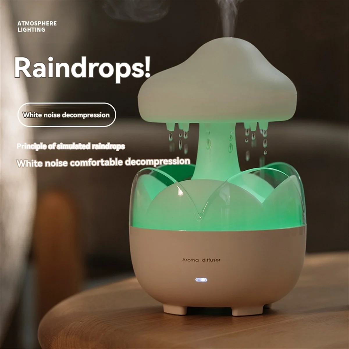 

X11AA 3 in 1 Rain Cloud Water Drip Humidifier with Remote Oil Diffusers Lamp Mushroom Humidifier for Bedroom EU Plug