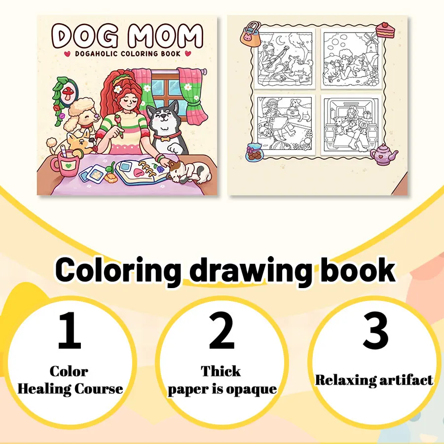 Dog Life Adult Coloring Book Easy BoldCreative Pages Relaxing Stress Relief DIY Parent Child Fun Home Leisure Art Therapy Boost