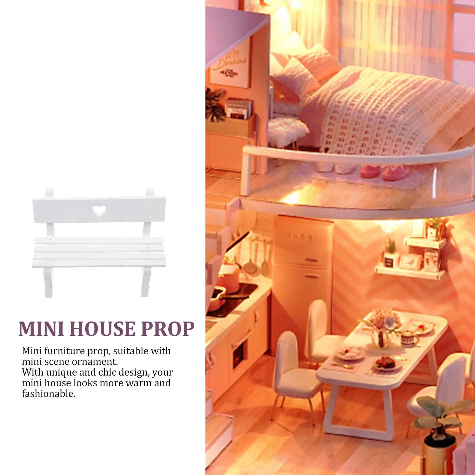 ม้านั่งไม้ บ้านหลังเล็ก อุปกรณ์ตกแต่งบ้านหลังเล็ก เฟอร์นิเจอร์จิ๋ว บ้านของเล่น เก้าอี้ไม้จิ๋ว ตกแต่งม้านั่ง