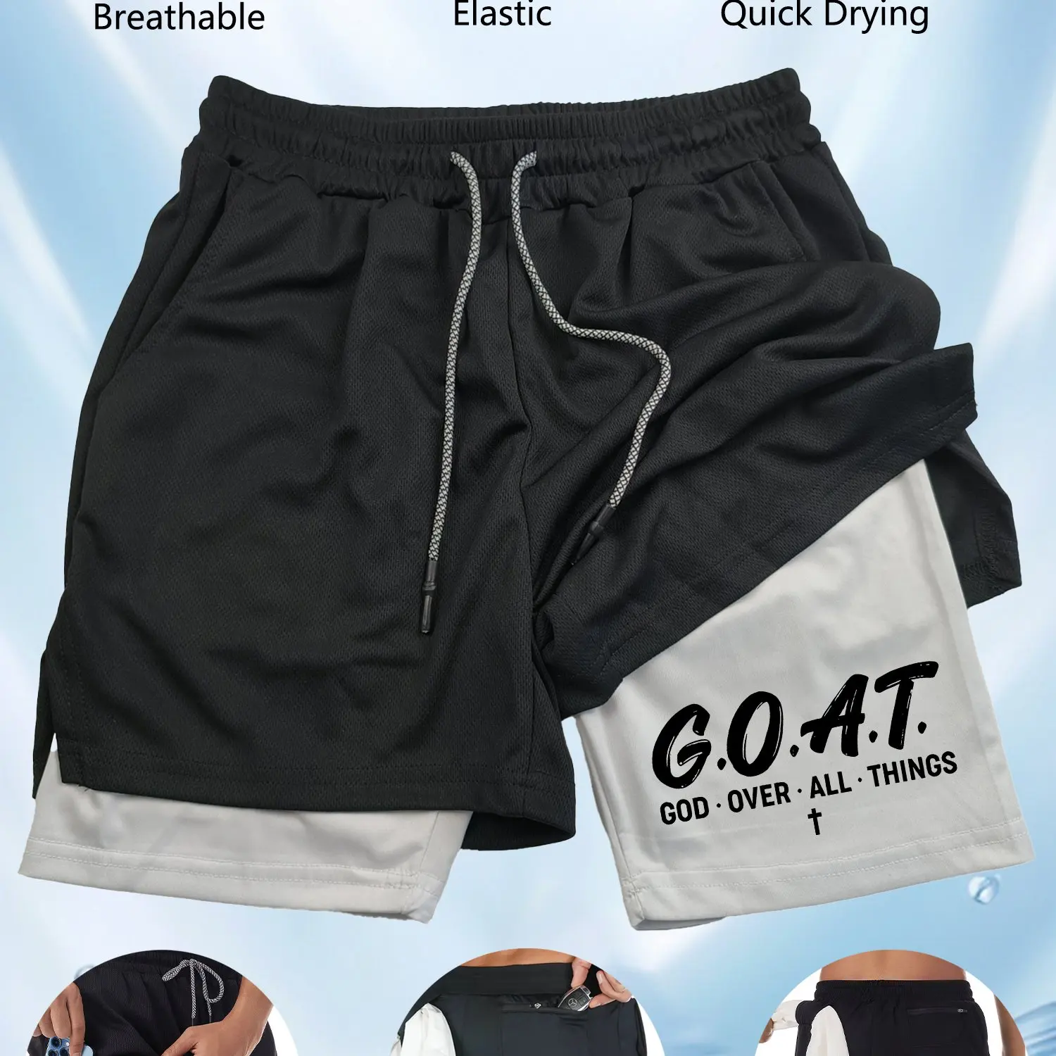 

Men's "God Above Everything" Faith Declaration Printed Daily Versatile Shorts Street Style Summer Motorcycle Riding Shorts