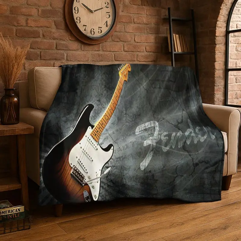 Retro Fender Guitar Logo Instruments Music Soft Flannel Throw Blanket,Cozy Blanket for Bed,Couch,Sofa,Bedroom,Living Room,Travel