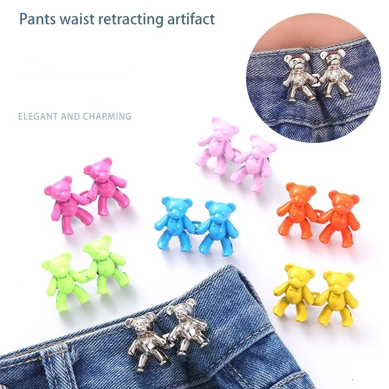 Bear Detachable Retro Metal Buttons Snap Fastener Pants Pin for Jeans Retractable Sewing-Free Buckles Perfect Fit Reduce Waist