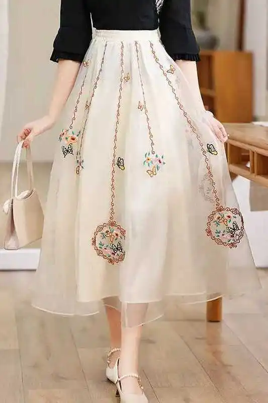 

Ретро полуюбка Hanfu, женская летняя новая юбка трапециевидной формы с вышивкой Han Elements