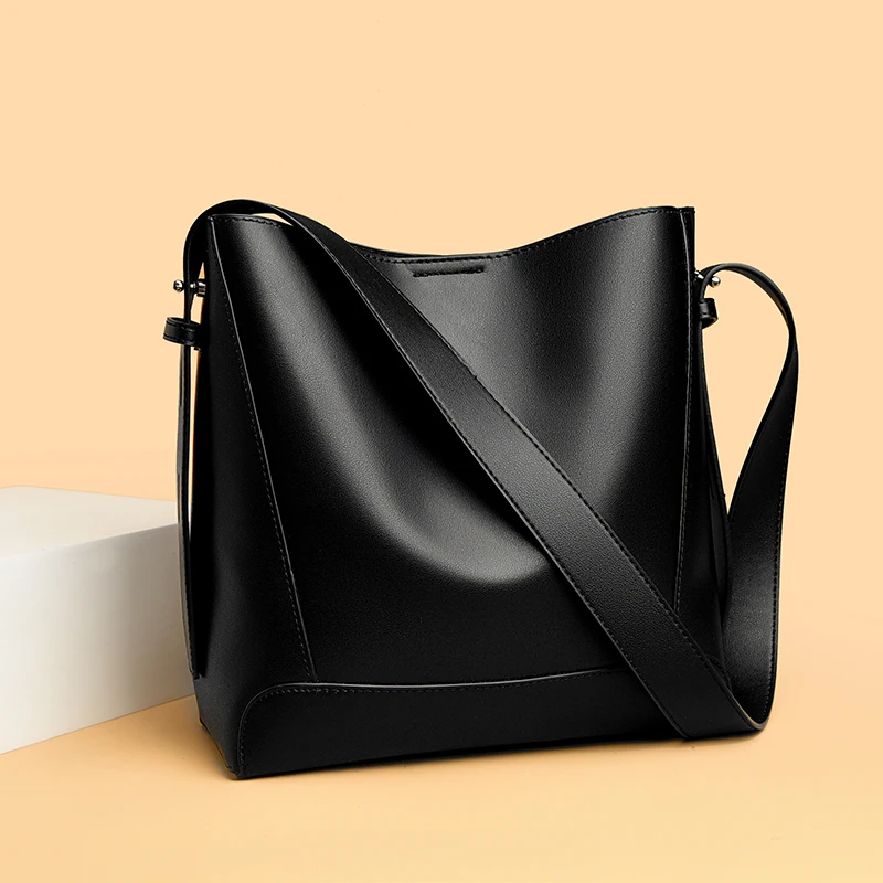 

Vintage High Quality Genuine Leather Bucket Bag Women Shoulder Messenger Bag Luxury Large Capacity Female Commute Tote Purse Sac