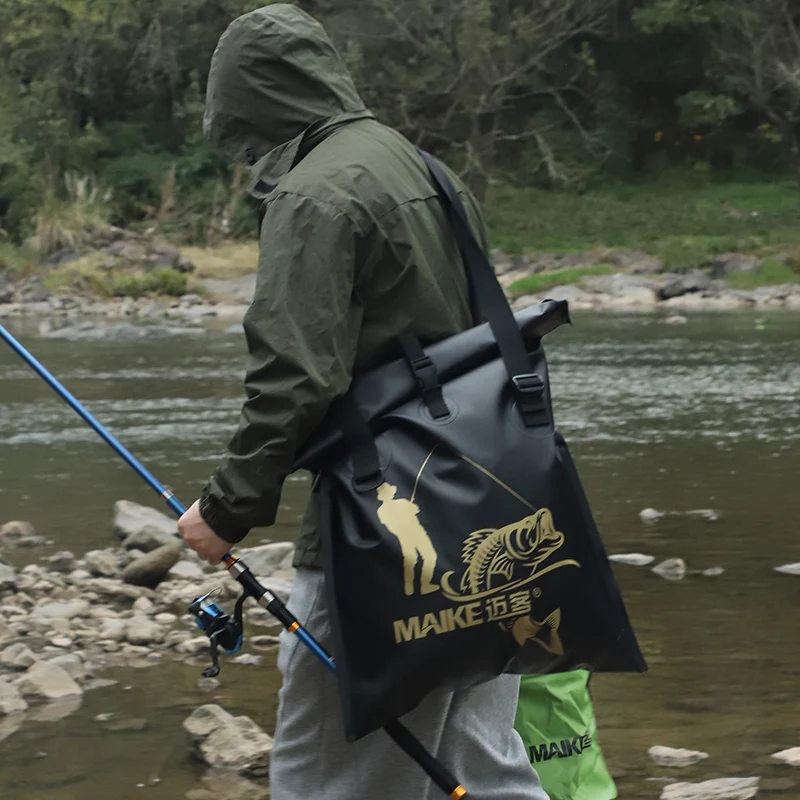 Maike حقيبة الصيد البلاستيكية متعددة الوظائف المحمولة قابلة للطي سعة كبيرة مقاوم للماء حقيبة الصيد حقيبة يد أداة حقيبة معدات صيد الأسماك