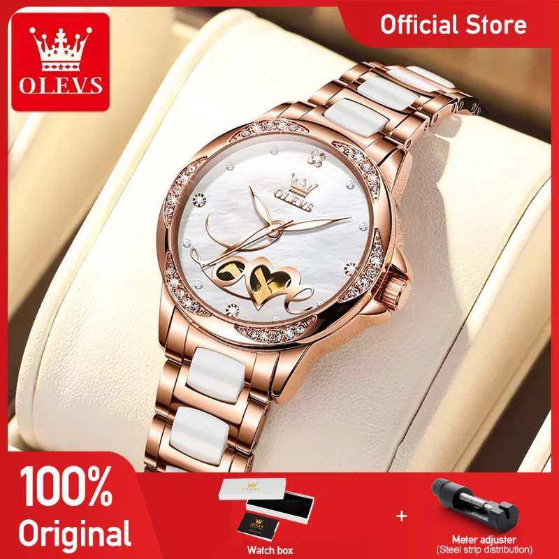OLEVS 6613 Top Brand Luxury Elegant Womens Watch Original Mechanical Watch Waterproof Watches For Women Ceramics Strap Set Reloj
