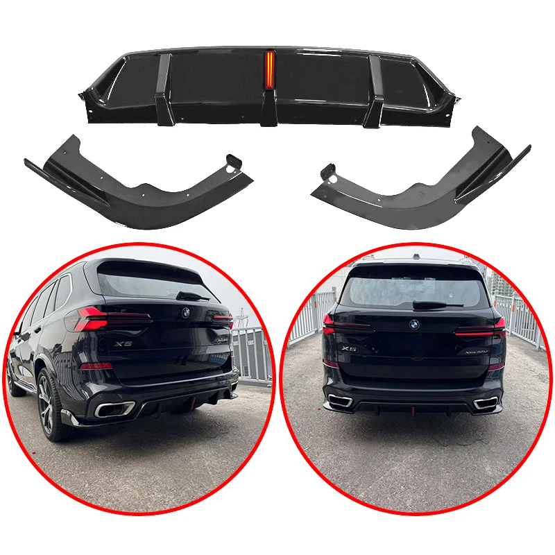 

For BMW X5 G05 M50i M50d M60i M60d 40i M Sport 2019+ High Quality ABS Car Rear Bumper Lip Spoiler Body Kit Glossy Black With LED