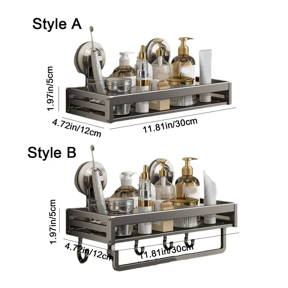 رف تخزين كوب شفط من الألومنيوم للمساحة، رف شامبو مثبت على الحائط، منظم أدوات الزينة قابل للفصل