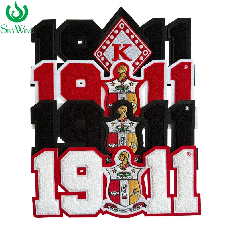 Unique Chenille Black 1911 with Shield Patch for Kappa Alpha Phi Fraternity, 1911 with Diamond K, Number Patch for Jacket