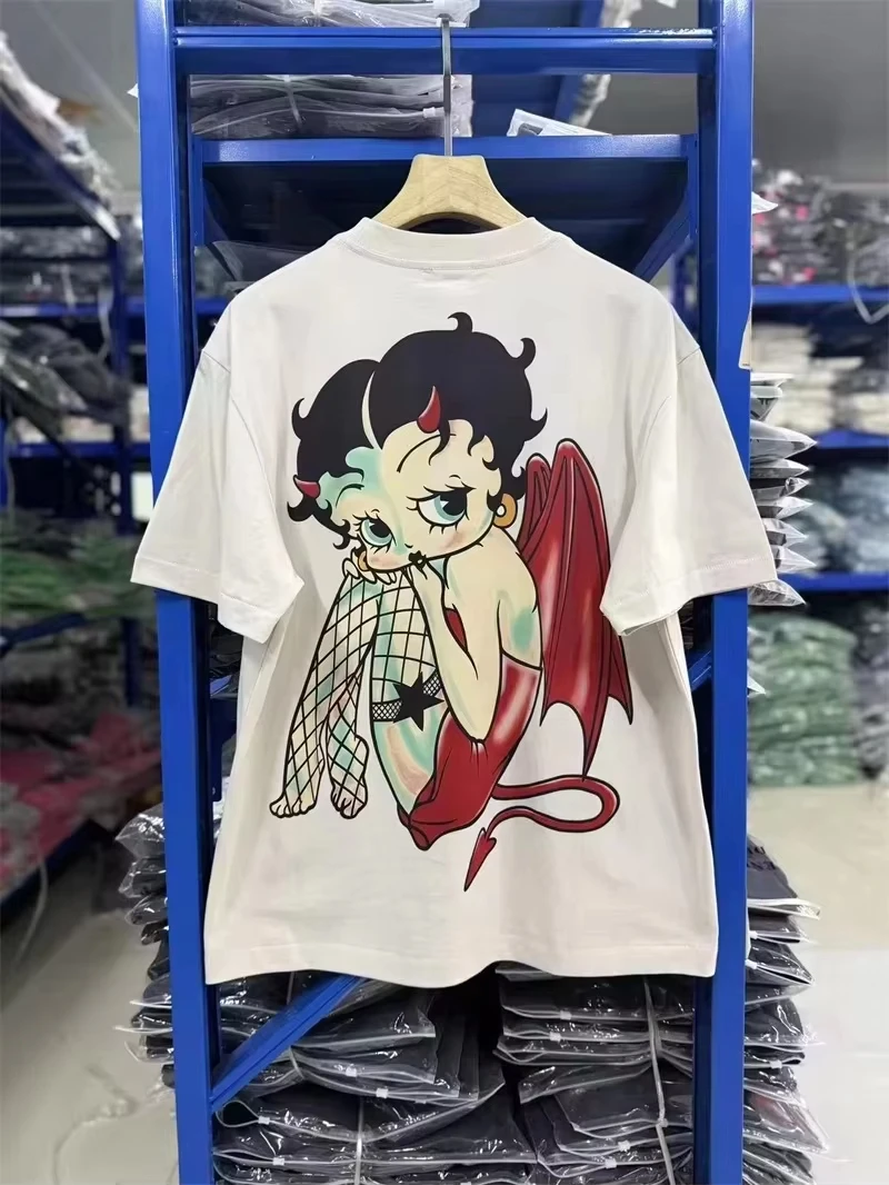 2026 New Betty Boop Oversized Unisex Streetwear Double Sided Devil Cartoon Girl Graphic T Shirt Horn Wing Front Back Print Tee