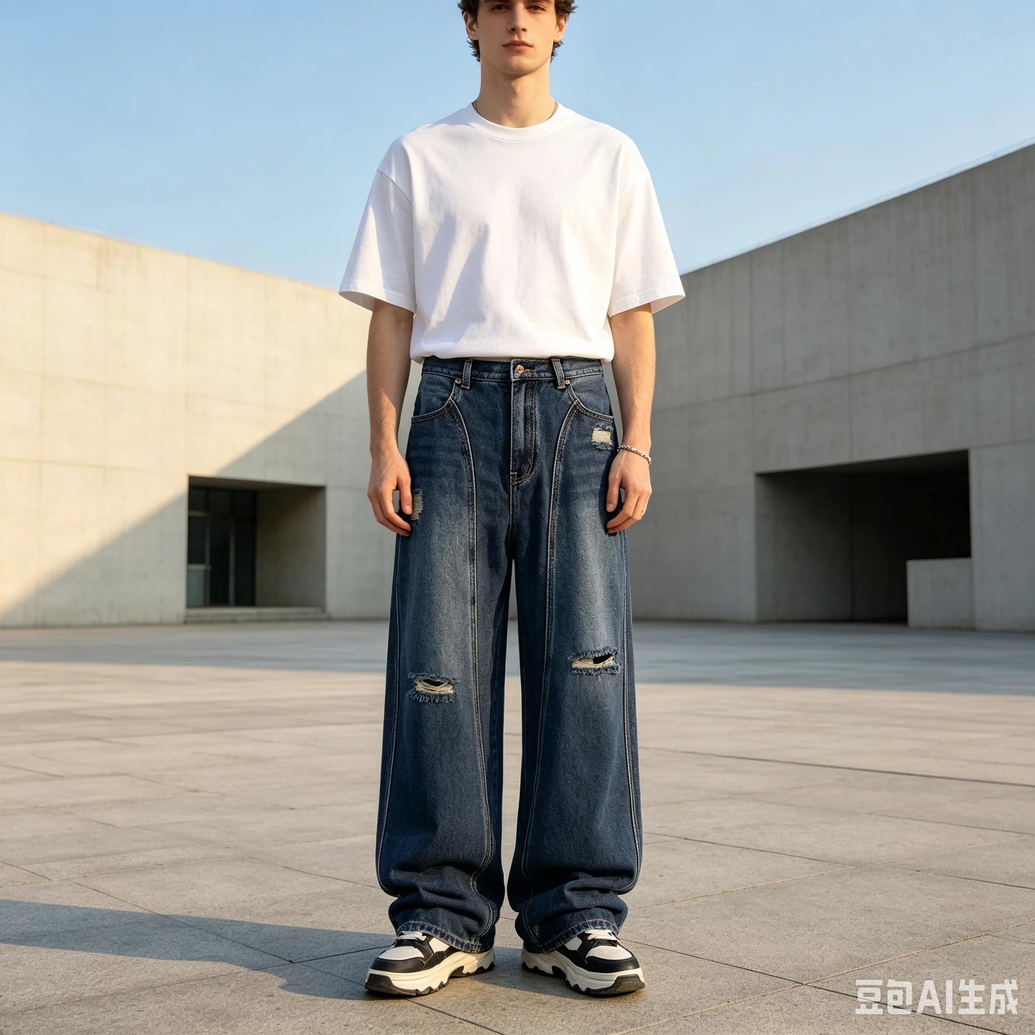 

AL80007 BLCG High Waist Super Quality Loose Fitting Denim Pants Heavy Thick Unisex Fashion Stylish Jeans