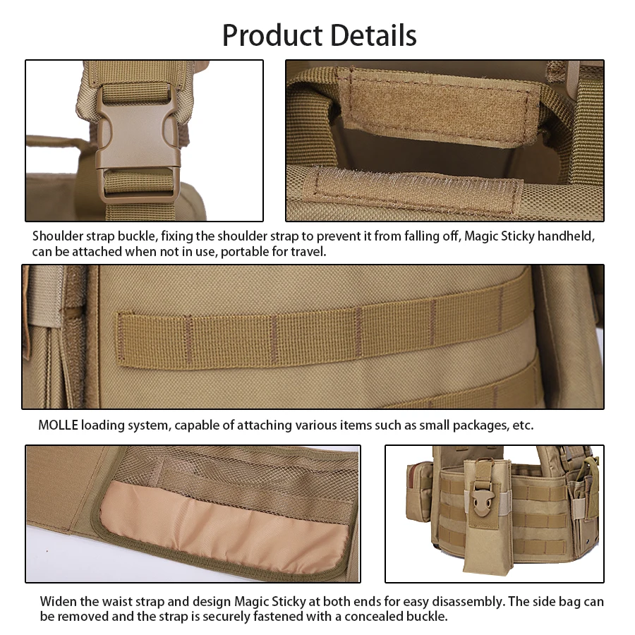 حقيبة المعدات الثلاثية زي موحد للخدمة الأمنية MOLLE، سترة صيد قابلة للفصل #6