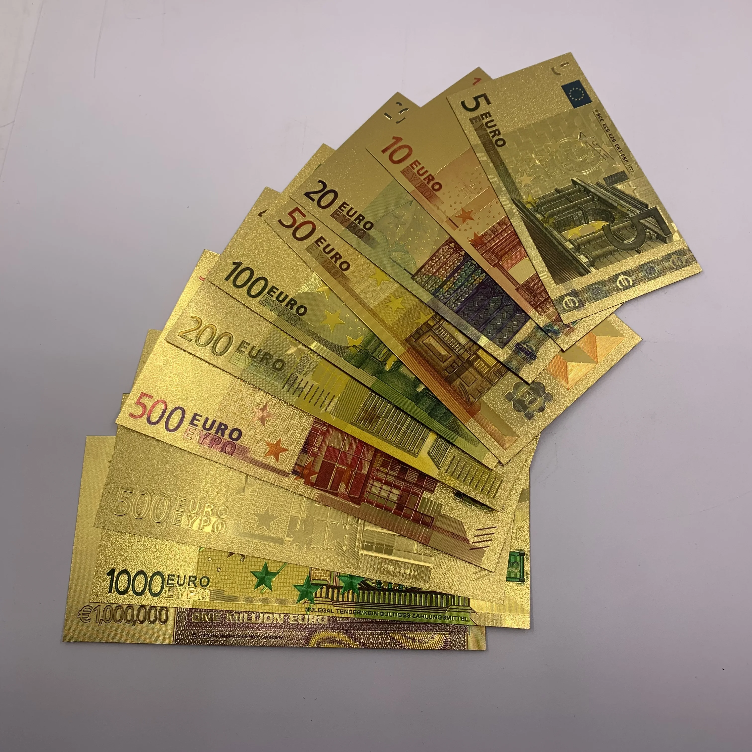 

1 pcs Gold Foil Banknote Colored One Million Euro 5-1000 Note European Replica Currency for Collection Gift