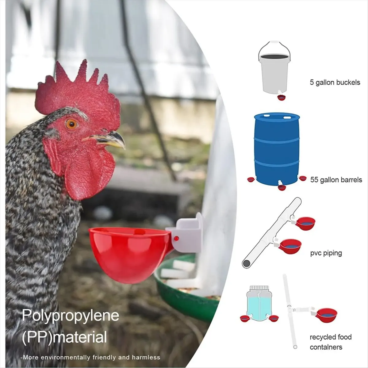 Automatic Chicken Waterer Cups, 10 Pcs Large Chicken Watering Cups, Tee Fittings Poultry Feeder Cups for Chicken, Goose
