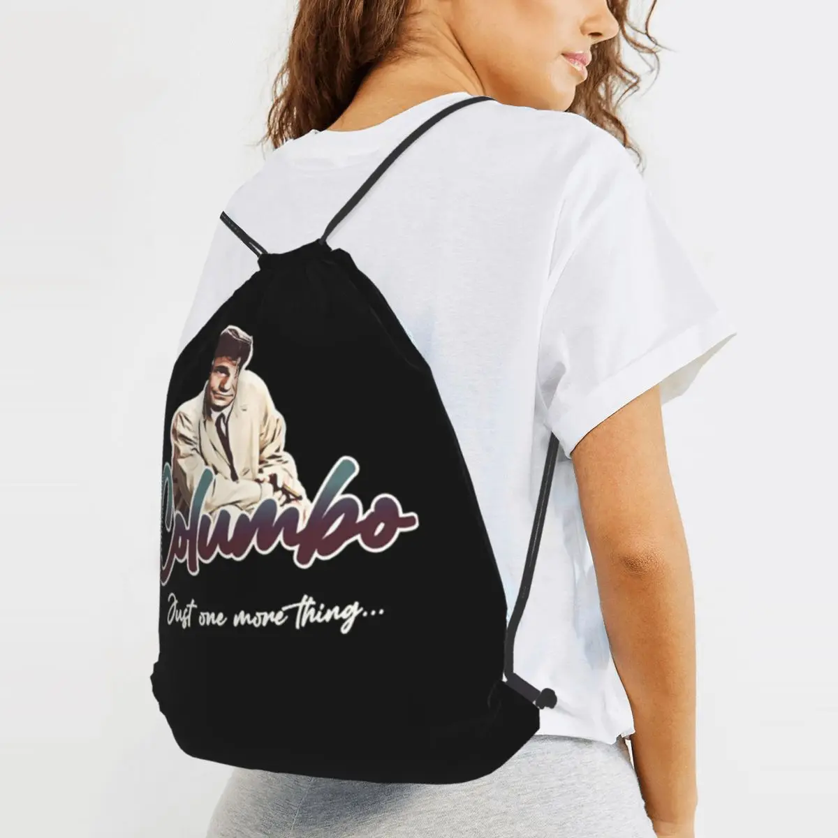 

Retro Columbo Just One More Thing Unisex Choose One Backpacks Portable Drawstring Bags Storage Bag Book Bags for Man Woman
