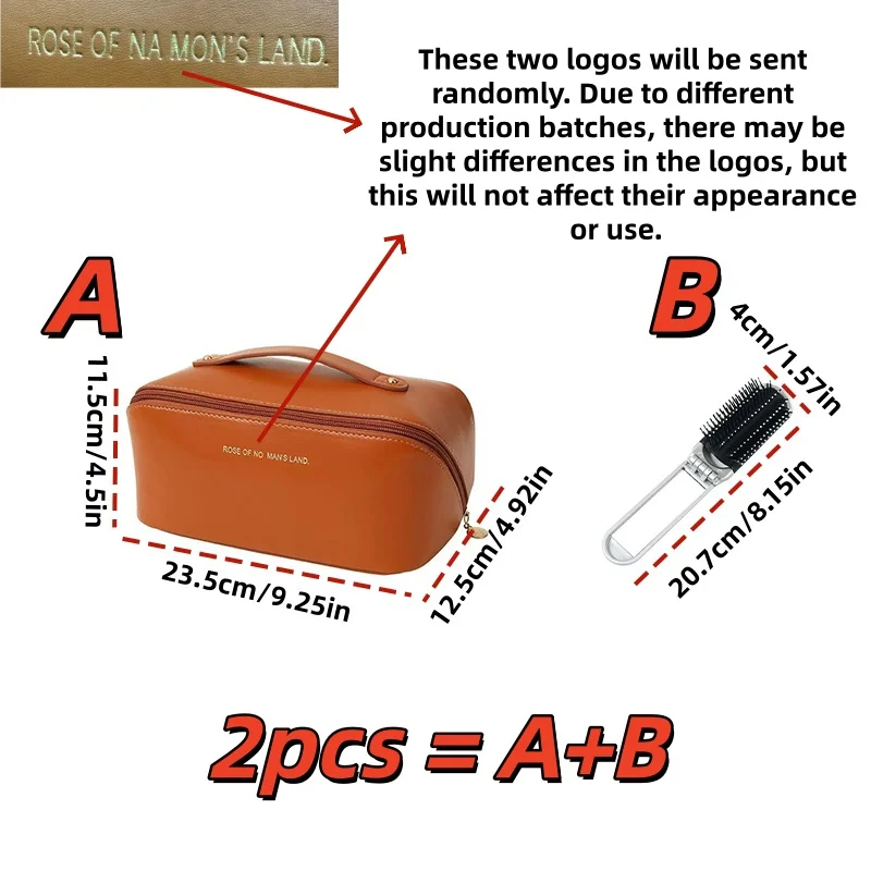 2 pcs large-capacity PU cosmetic bag, waterproof wash storage bag with foldable comb, for business trips and outdoor use