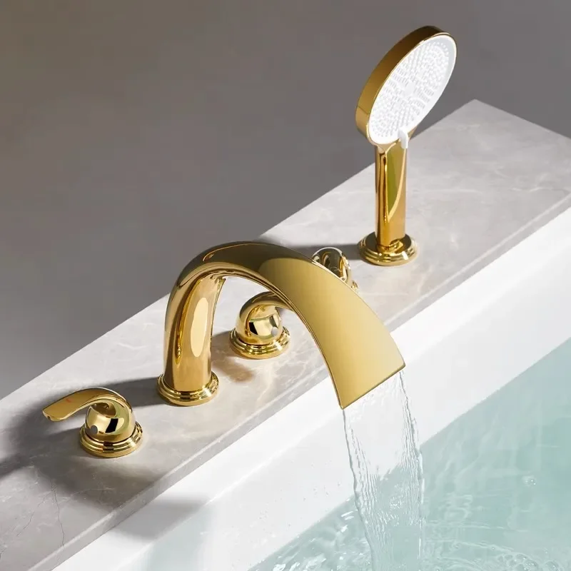 Rose Gold Bathtub Faucet Set Widespread Tub Sink Mixer Tap Brass Brushed Gold Bathroom Bath Shower Faucet with Hand shower Head