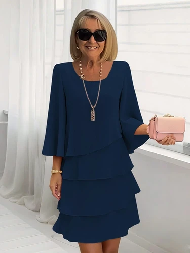 Imagen 1 del producto Falda de pastel a la moda para primavera y verano, vestido holgado adelgazante con cuello redondo para mujer