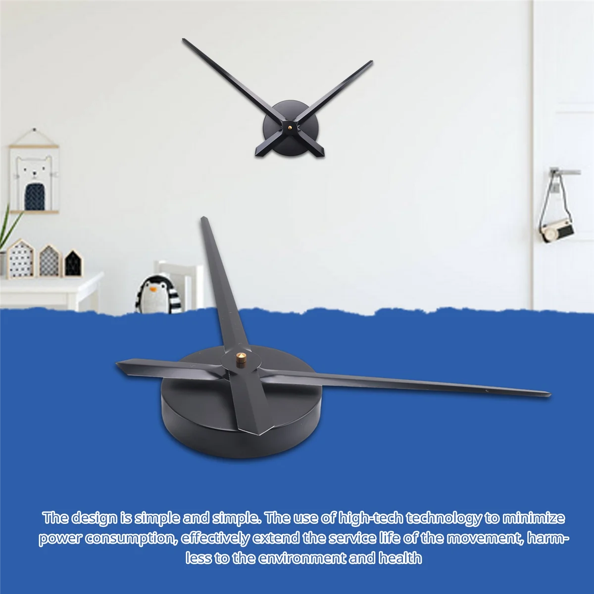 Innovative! 3D Clock Hands,DIY Large Clock Movement Mechanism Needles,Wall Accessories Part Replacement,Black