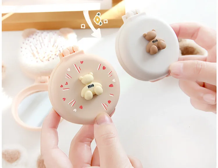 Cute Kid Hair Brushes Mini Lovely Cartoon Bear Hair Combs con specchio per bambini Girl Small Portable Massage Comb Hair Rope