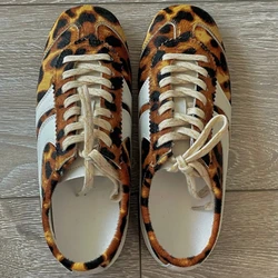 Sneakers Shoes Woman Forrest Gump Leather 2025 New Retro German Training Shoes Leopard Leather Print Flat Casual Shoes