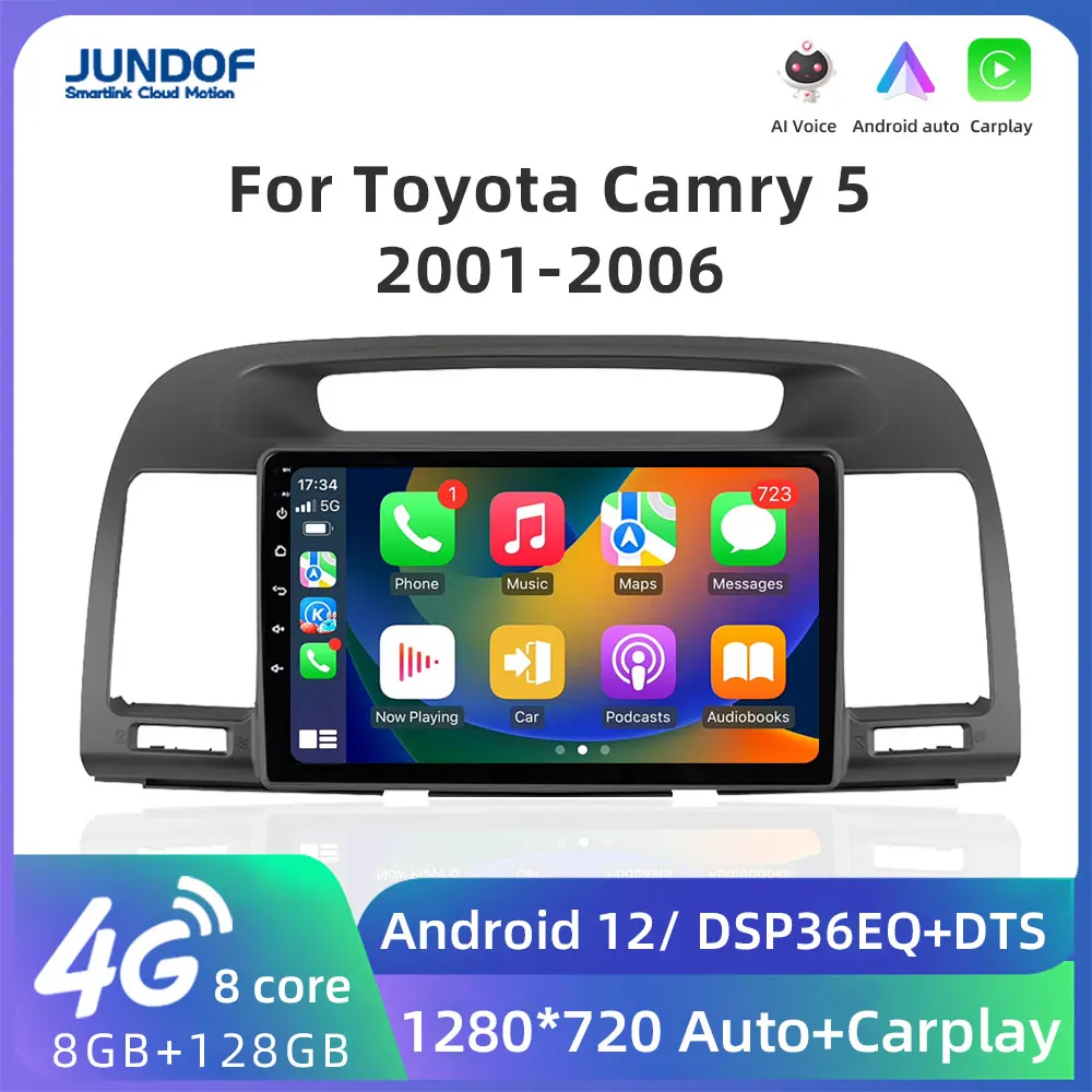 

Jundof 8-ядерный Qled 5G автомобильный радиоприемник Android 12 авто для Toyota Camry 5 XV 30 2001-2006 мультимедийный плеер стерео Carplay gps 2din