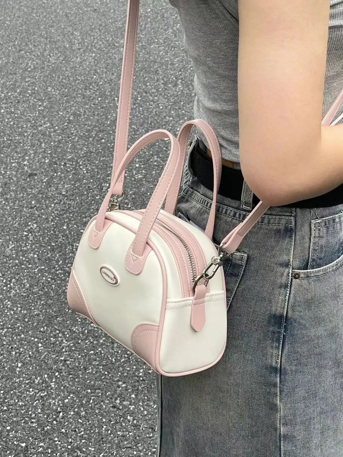 JIAERDI Sweet Cool Pink Y2k Hand Bag Women Hot Girls Pu Leather Casual Crossbody Bags Purse Female Vintage Bowling Mini Bag New