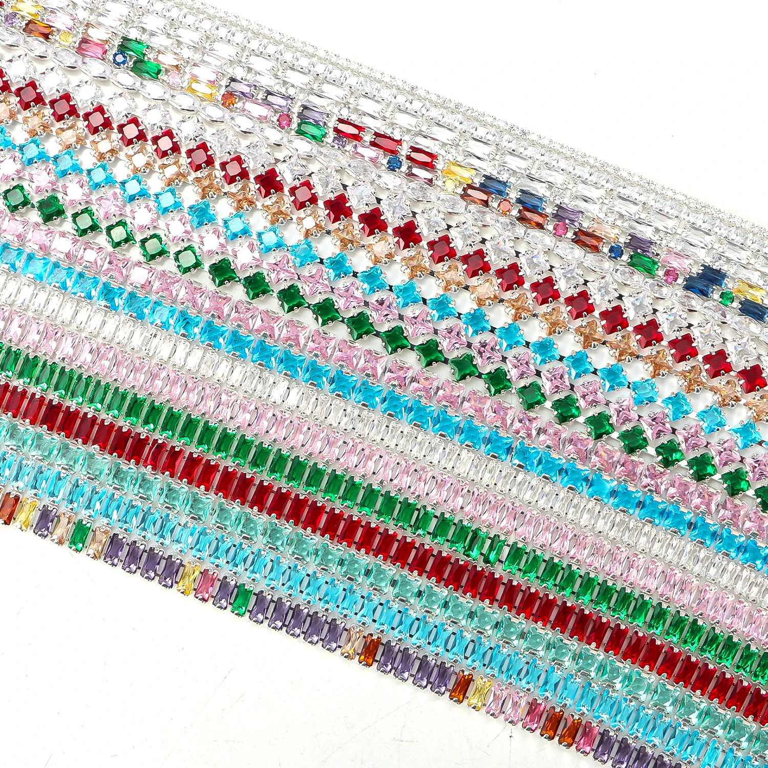 50cm Crystal Rhinestone Chain with Silver Plated Claw Base for DIY Decor, Phone Case Nail Art Craft - Colored Zircon Chain