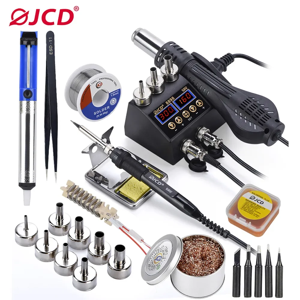 JCD 2 in 1 750W Soldering Station LCD Digital Display Rework Welding Station for Cell-phone BGA SMD IC Repair Solder Tools 8898