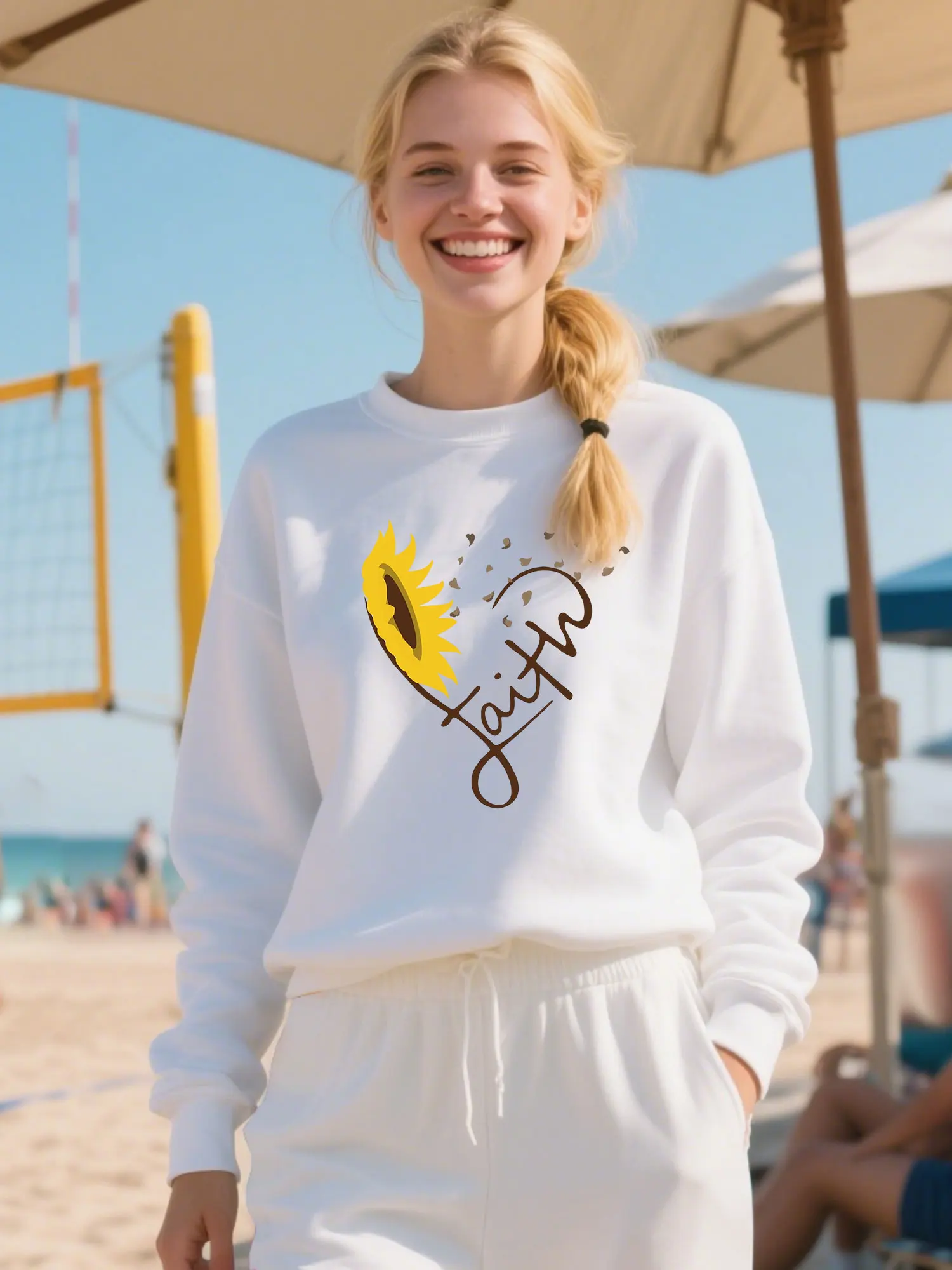 

Premium Cotton Crewneck Sweatshirt With Sunflower Faith Word Art Design, Soft Unisex Comfort For Halloween Outdoor Wear​